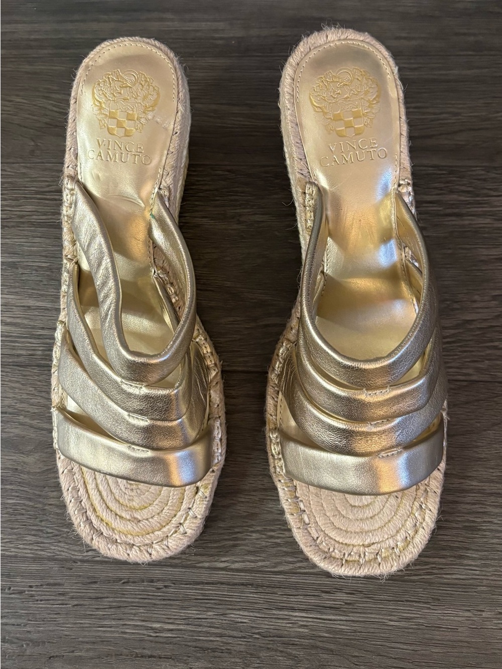 Vince Camuto Gold Metallic Espadrille Slide Sandals